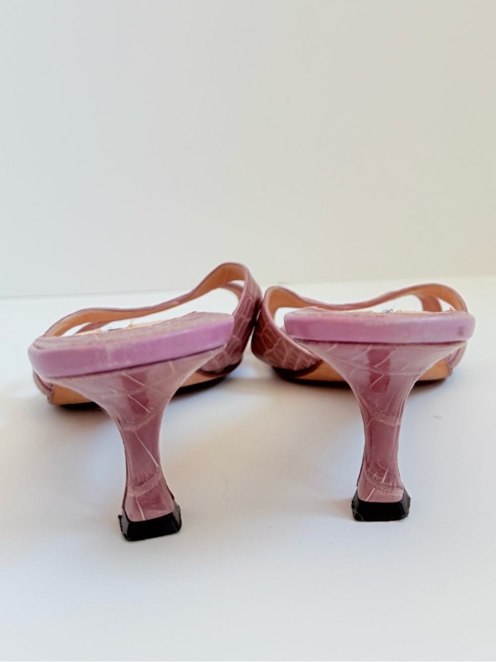 Manolo Blahnik Callamu Lilac Pink Crocodile Leather Crisscross Mules Heel 39.5 - Picture 5 of 8